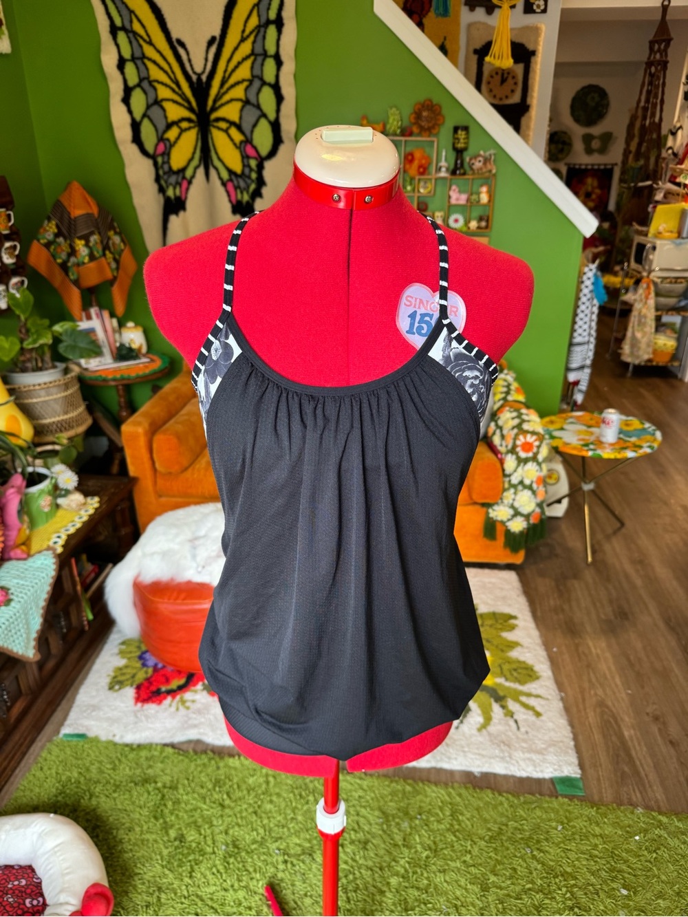 lululemon athletica Black Tank with Floral-Print Straps